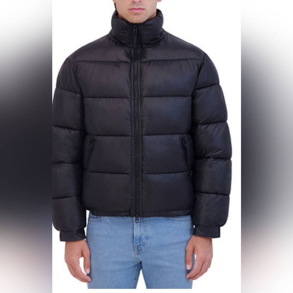 Size L - New HUDSON Men's Stand Collar Soft Puffer Jacket Navy